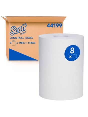 SCOTT® Long Roll Towel (44199), Hand Towel Roll, 8 Rolls / Case, 140m / Rolls (1,120m Total)