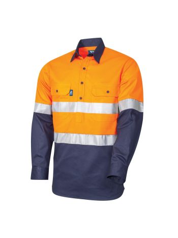 Tru Workwear Regular Weight LS Cotton Closed Front Hi-Vis Shirt With Reflective Tape