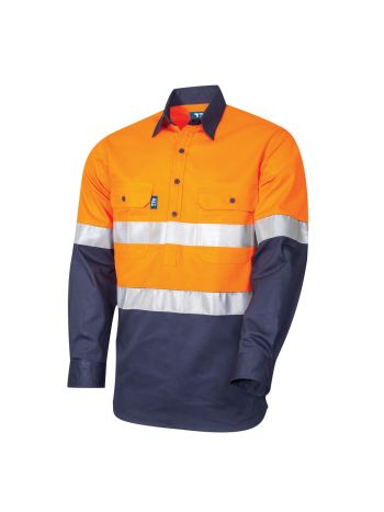 Tru Workwear Lightweight Vented LS Closed Front Hi-Vis Drill Shirt With Reflective Tape