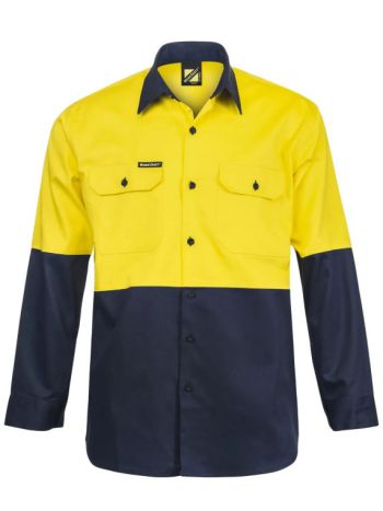 Workcraft Hi Vis Long Sleeve Cotton Drill Shirt