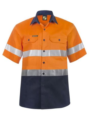 Workcraft Hi Vis Short Sleeve Cotton Drill Reflective Shirt