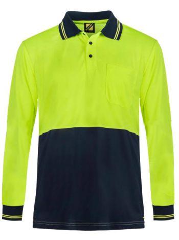 Workcraft Hi Vis Lightweight Long Sleeve Micromesh Polo with Pocket